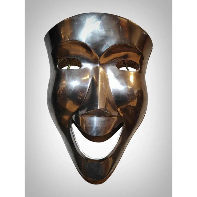 Large Polished Metal Decorative Mask, 1950s For Sale - Image 3 of 8