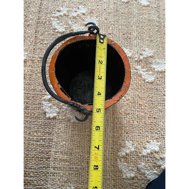 Antique Primitive Wooden Forged Iron Rice Berry Bucket Orange For Sale - Image 9 of 9