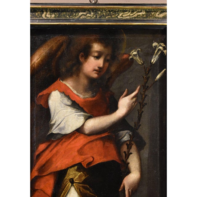 Tuscan School Artist, Angel of the Annunciation, 17th Century, Oil on Canvas For Sale - Image 9 of 15