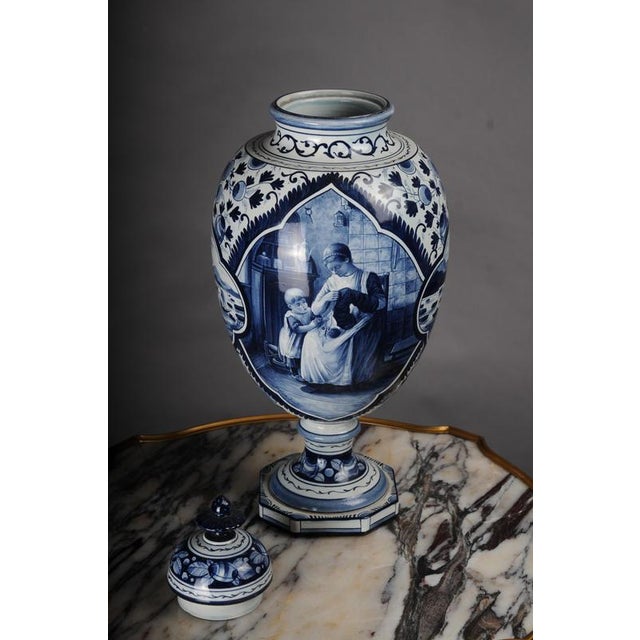 Antique Delft Lidded Vases, 20th Century, Set of 2 For Sale - Image 9 of 16