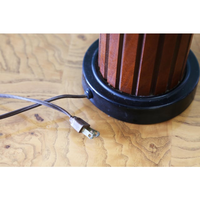 1960s Gruvwood Table Lamp Slat Wood and Original Woven Shade For Sale - Image 6 of 8