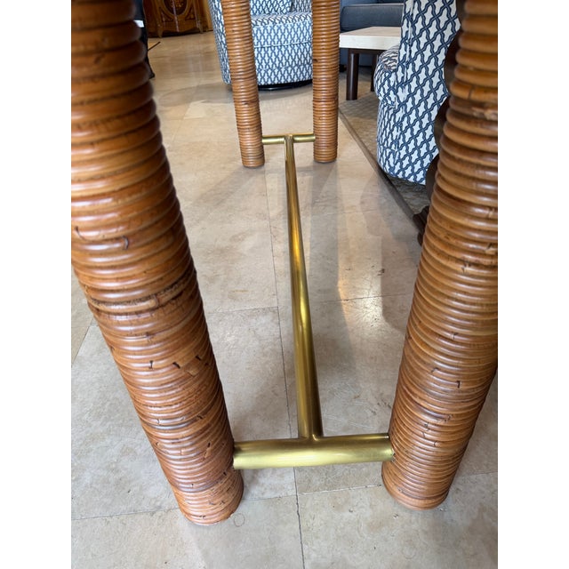 Coastal Cb2 "Edie" Natural Rattan and Brass Console Table by Mermelada Estudio For Sale - Image 3 of 7