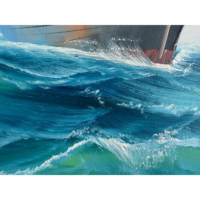 Original Marine Oil Painting Tall Ship on Open Sea Nautical Seascape Gold Frame For Sale - Image 9 of 11