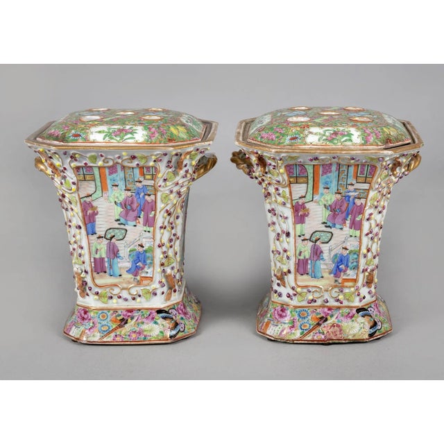 Chinese Export Famille Rose Bough Pots - a Pair For Sale - Image 10 of 10