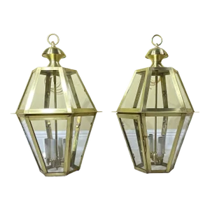 Pair of Six Sides Solid Brass Handcrafted Hanging Lanterns