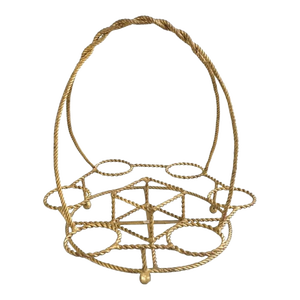 Vintage Italian Gold Gilt Iron Rope Hollywood Regency Bar Table Liquor Caddy