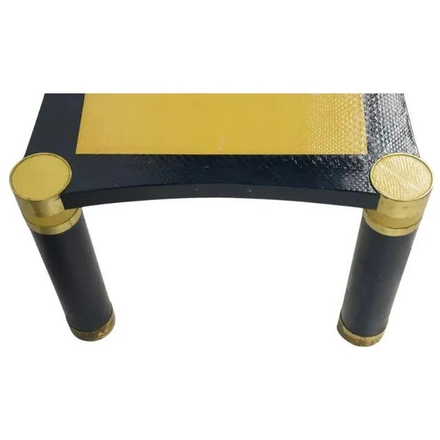 Mid-Century Modern Painted Snakeskin & Brass Mid Century Style Coffee Table Attributed to Karl Springer For Sale - Image 3 of 4