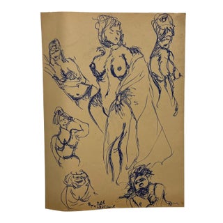 1960s Myrna Nobile Nude Art Paper Drawing Signed 3/5/65 For Sale
