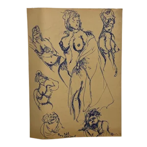 1960s Myrna Nobile Nude Art Paper Drawing Signed 3/5/65