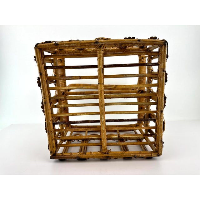 Wood 1960s Mid Century Vintage Rattan Handled Basket For Sale - Image 7 of 8