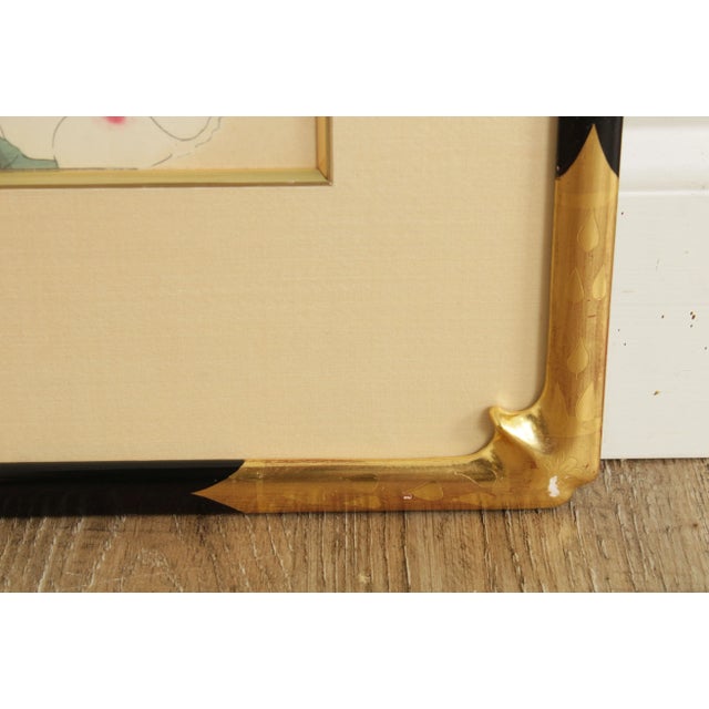 Metal Vintage Asian Style Custom Framed Floral Print For Sale - Image 7 of 13