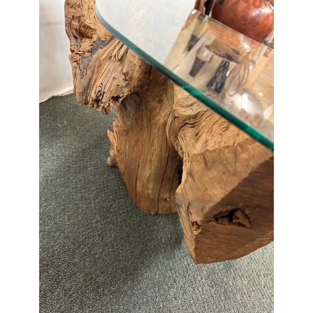 Salvaged Teak Tree Root + Glass Coffee Table Chairish