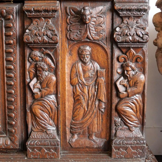 Low Sacristy Sideboard in Carved Oak with 17th Century Elements and 19th Century Alterations For Sale - Image 10 of 18