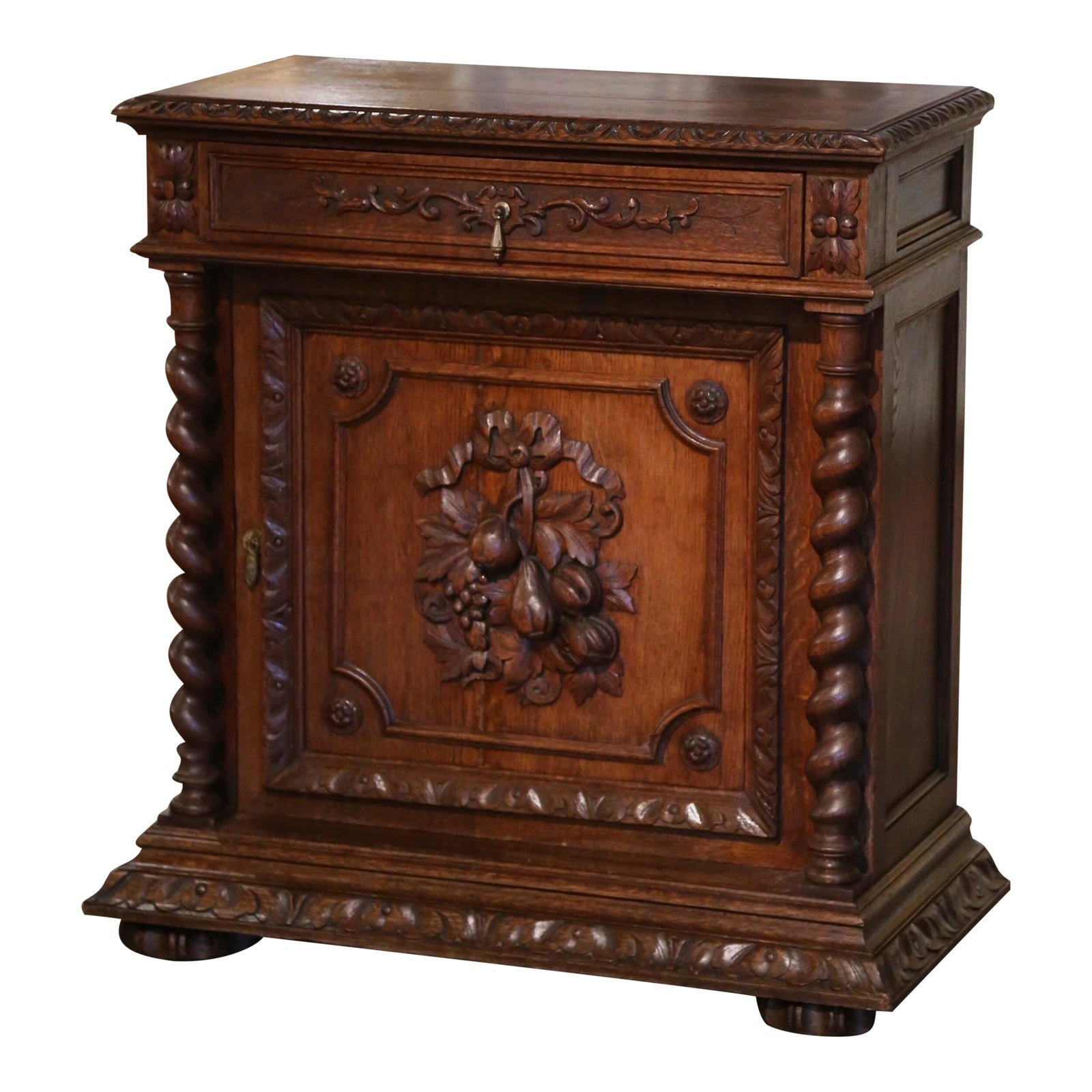 19th Century French Henri II Carved Oak Jelly With Fruit Decor