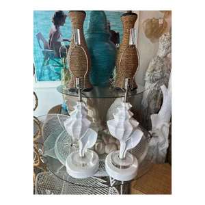 Vintage Large Pair Conch Shell Seashell Palm Beach Table Lamps Restored