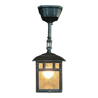 1910s Arts & Crafts Black Pendant Light With Ice Glass For Sale
