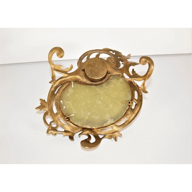 Metal Antique French Brass Inkwell & Candlesticks With Onyx Center - Set of 3 For Sale - Image 7 of 8