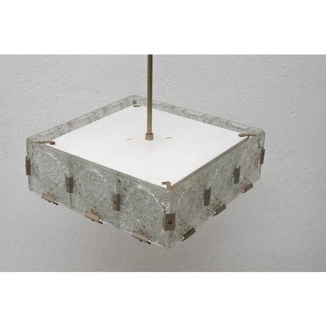 Mid-Century Pendant Lamp in Glass & Chromed Steel from Kamenický Šenov, Czechoslovakia, 1970s For Sale - Image 3 of 15