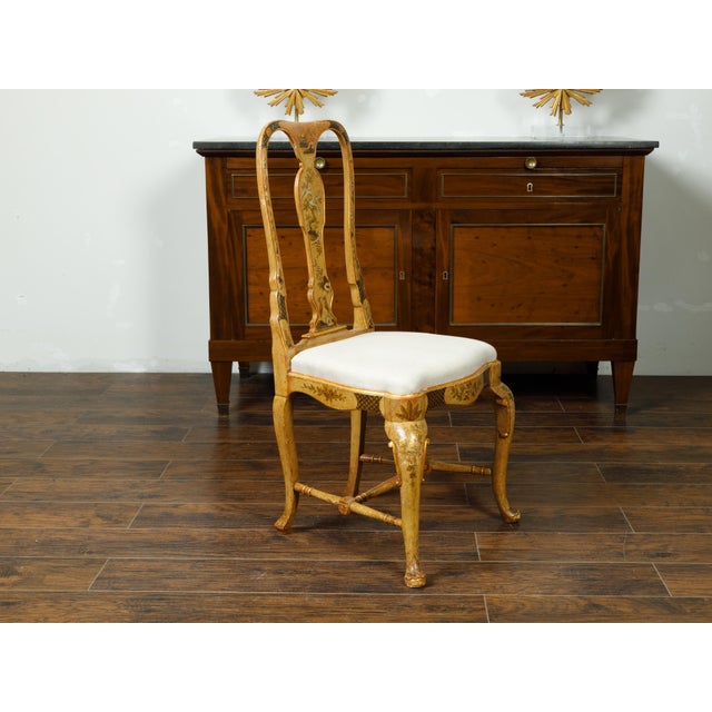 Queen Anne English 1920s Queen Anne Style Side Chair with Painted Birds, Trees and Flowers For Sale - Image 3 of 10