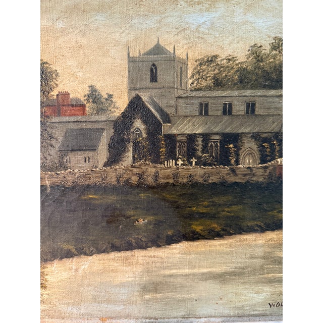 Antique, Signed, English Oil Painting of Wolston Church, Warwickshire, England For Sale - Image 16 of 18