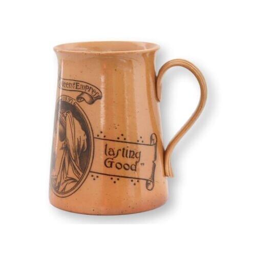 Exceptional antique Doulton Lambeth stoneware mug commemorating Queen Victoria's Diamond Jubilee in 1897. This richly...