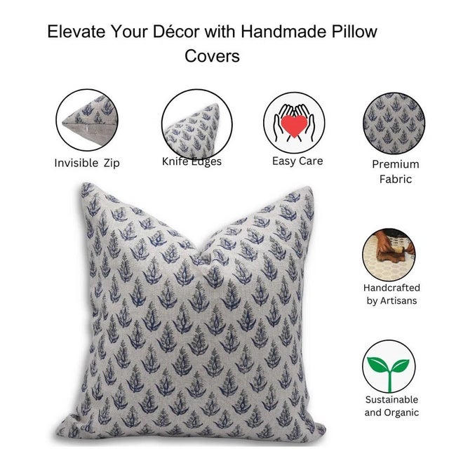 Fabdivine Block Print Decorative Throw Pillow Cover Thick Linen 18x18 Inch Kanak Buti For Sale - Image 4 of 4