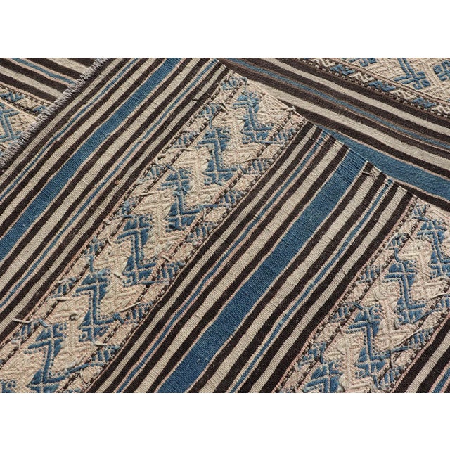 Turkish Vintage Flat-Weave With Striped Design and Tribal Motifs in Blue & Brown For Sale - Image 11 of 12