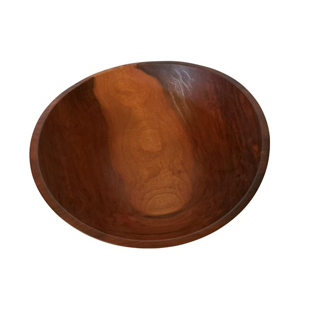 Modern Hand-Turned Cherry Wood Bowl Signed by O. Lufton For Sale In Chicago - Image 6 of 15