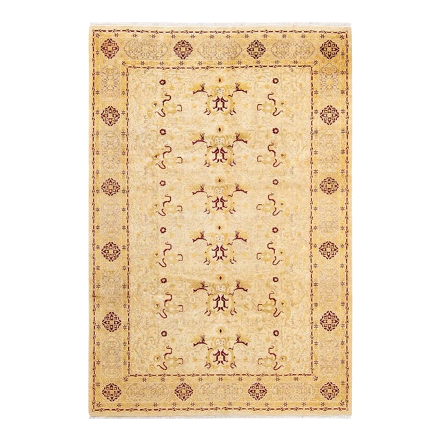 Vintage Moroccan Hand Knotted Wool Area Rug, Ivory - 6'2" X 9'0" For Sale