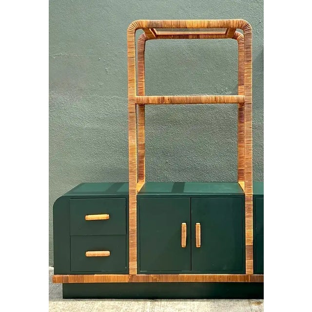 Vintage Wrapped Rattan Etagere and Laminate Credenza For Sale In West Palm - Image 6 of 12