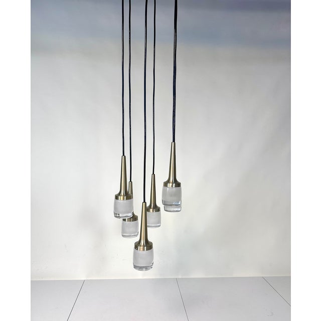 Large Cascade Hanging Lamp with Six Glass and Brass Lights from Staff Leuchten, 1960s For Sale - Image 6 of 18