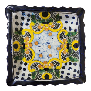 "San Pabblo Del Monte" "Talavera La Corona Tlax Mex" Square Handmade Decorative Plate