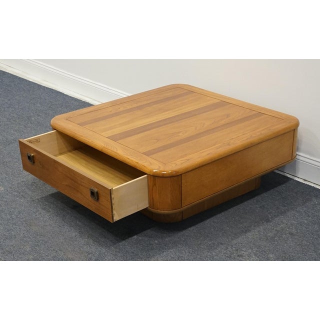 High End Oak Retro MCM Mid Century Modern 38" Square Accent Storage Coffee Table For Sale - Image 4 of 12