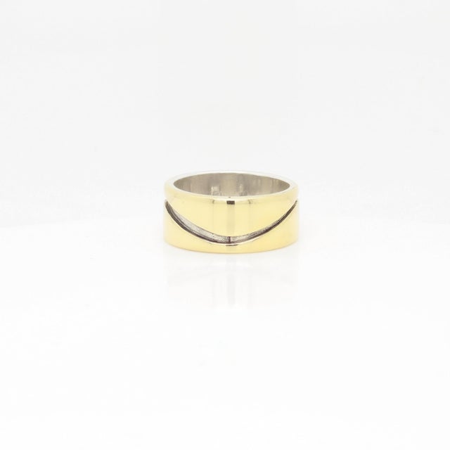 Gold Vintage Mid-Century Modernist Paul Lobel Mixed Metal Gold/Silver Cigar Band Ring For Sale - Image 8 of 13