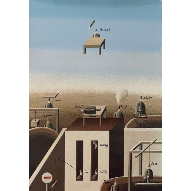 Sky Blue Maris Bishofs, Latvian Israeli Surrealism Illustration Art Lithograph Screenprint Flying Baruch For Sale - Image 8 of 9