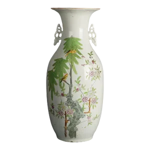 Antique Chinese Hand Decorated Porcelain Floor Vase with Garden Scene, Circa 1920