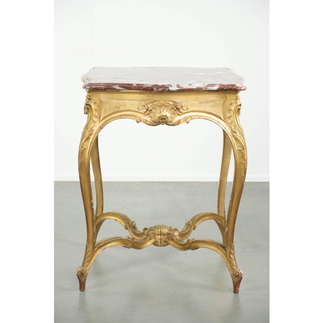 French Side Table with Gold-Colored Wooden Frame and Marble Table For Sale - Image 4 of 16