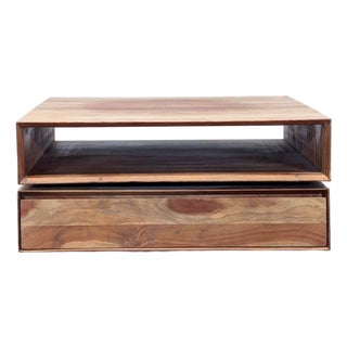 Cb2 Spin Rotating Coffee Table With Two Drawers For Sale