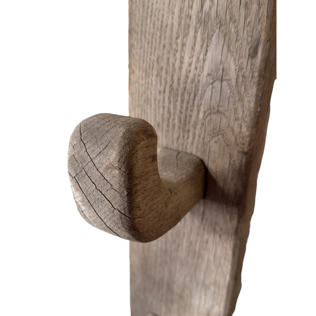 Antique English Oak Stable Harness Rack with Six Wooden Hooks, 1800s For Sale - Image 4 of 9