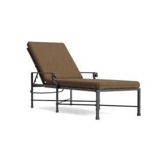 Brown Jordan Venetian Adjustable Chaise Lounge, Textured Pewter frame with Fusion Moccasian fabric For Sale