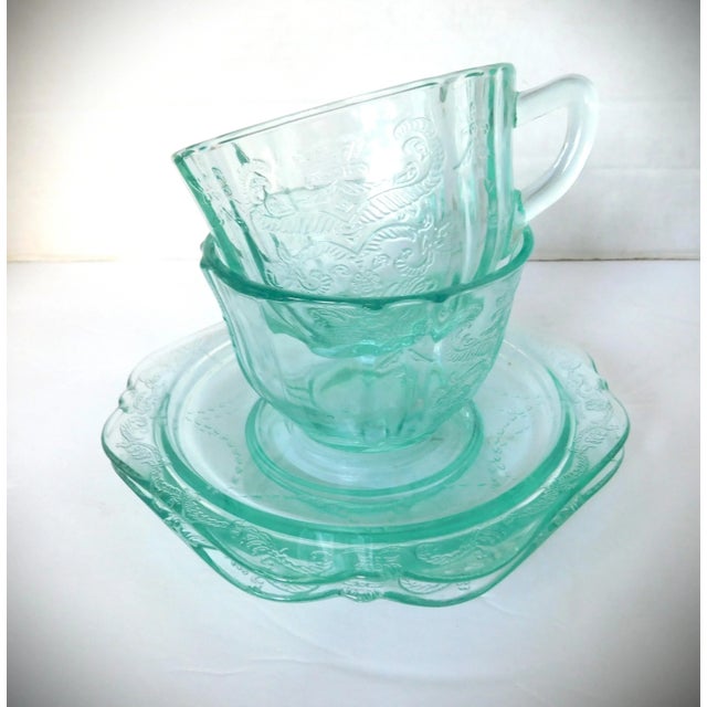 Vintage Indiana Depression Glass Tea Cup and Saucer, Set of Two, Recollection, Teal Blue Madrid Pattern 70's For Sale - Image 9 of 12