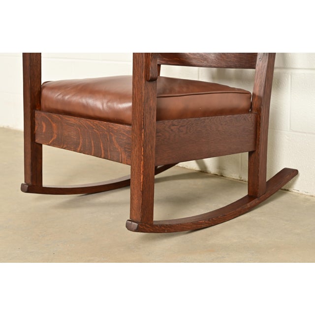 Gustav Stickley Antique Mission Oak Arts & Crafts Rocking Chair, Circa 1910 For Sale - Image 9 of 13