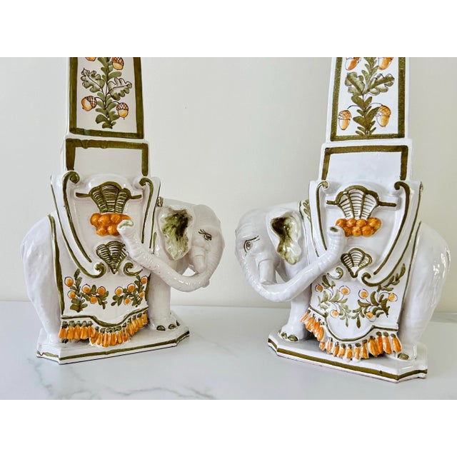 1960s 1960s Italian Terracotta Faience Elephant Obelisks With Finials, Made in Italy for Meiselman Imports, a Pair For Sale - Image 5 of 12