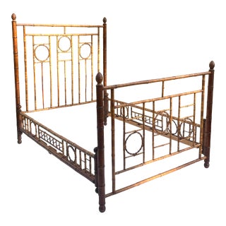 Fine Antique Burnt Bamboo Bed For Sale