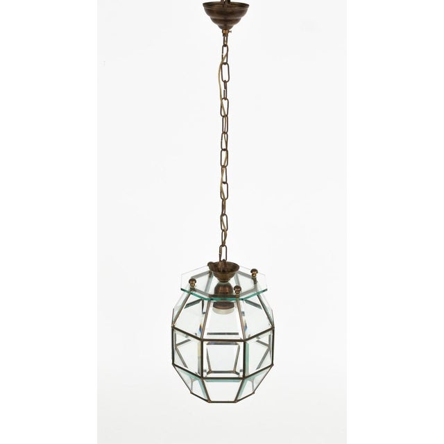 Mid-Century Modern Pendant Light in Brass and Beveled Glass, Italy, 1950s For Sale - Image 6 of 15