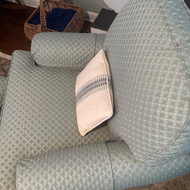 Textile Ethan Allen Skirted Swivel Rocking Lounge Chair & Rolling Ottoman Set With Custom Fabric For Sale - Image 7 of 7