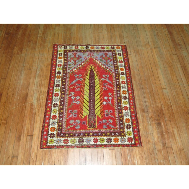 Folk Art Vintage Zabihi Collection Turkish Anatolian Scatter Rug - 3'3" x 4'6" For Sale - Image 3 of 5