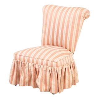 Pink Striped Silk Upholstered Slipper Chair For Sale