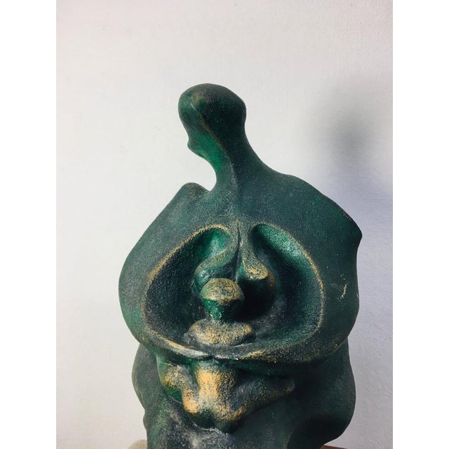 Stylized Mother and Child Bronzed Ceramic Sculpture, 1970s For Sale - Image 3 of 8