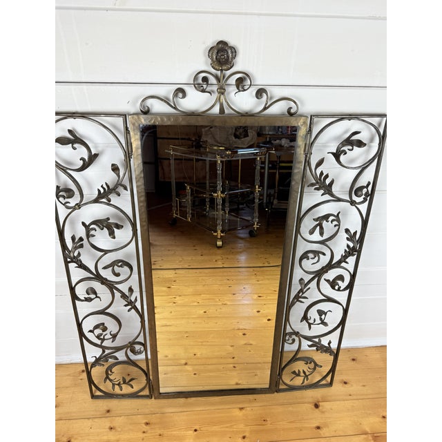 Antique Brass Wall Mirror with Ornate Hinged Doors, 1950s For Sale - Image 10 of 11